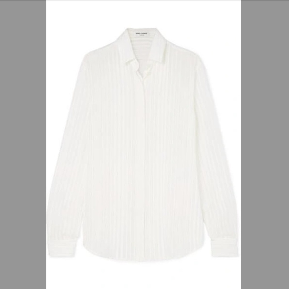 Saint Laurent - metallic striped silk-blend georgette shirt 36